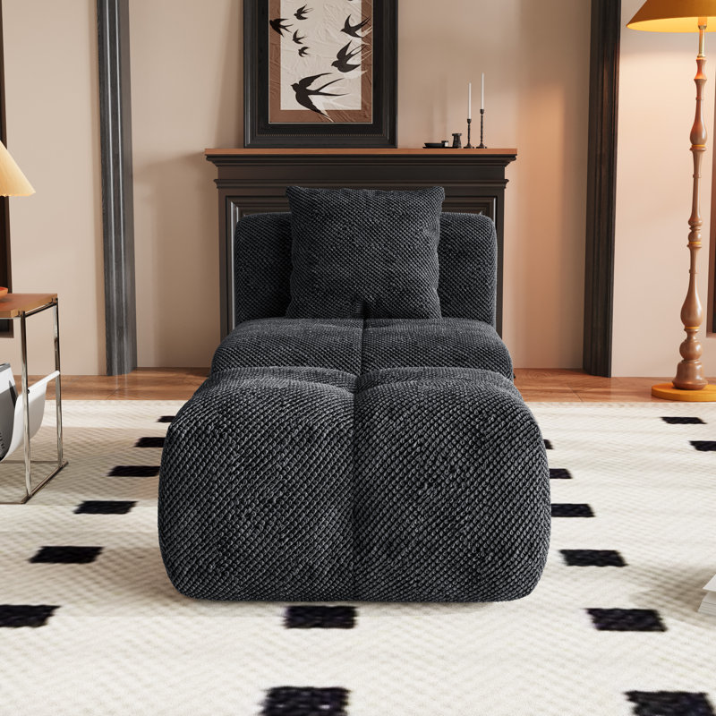 Modern Single Compression Sofa With Ottoman,No Assembly, Charcoal