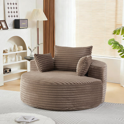 Oversized Round Chaise Longue Chair Indoor, Modern Upholstered Corduroy Deep Seat Circle Single Cloud Lounge Floor Sofa Chair for Living Room, Bedroom Apartment