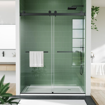 44-48" W x 74" H Shower Doors, Frameless Shower Door, Double Sliding Glass with 1/4" (6mm) Clear Tempered Glass for Bathroom,Matte Black