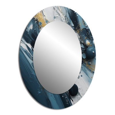 Blue And White Transcendent Brushstrokes IV - Blue Modern Oval Wall Mirror