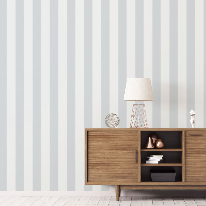 Traditional Stripe 10m x 53cm Textured Matte Wallpaper Roll, Blue/Silver