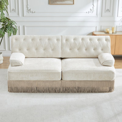 Style de velours doux avec frange à pampilles et capitonnage à boutons, jupe de conception beige pour la maison, détente dans la chambre à coucher