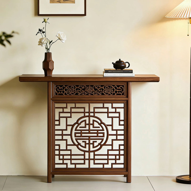 Console de style chinois moderne sculptée, H 35,4 po x l 55,1 po x P 15,7 po