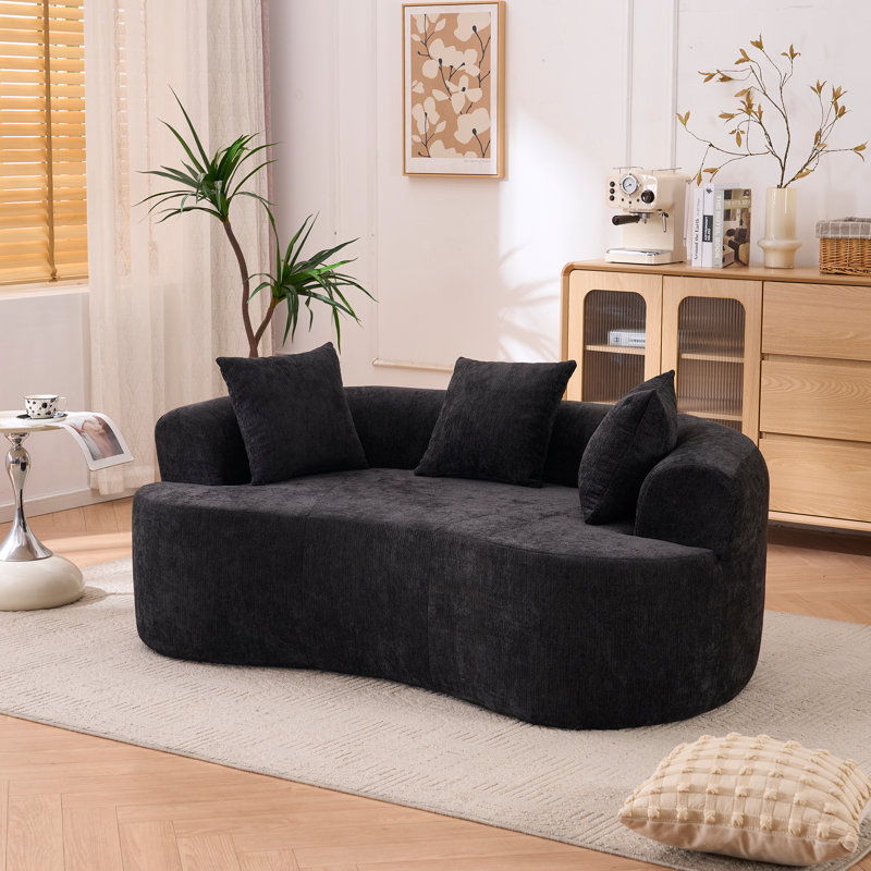 Canapé moderne en forme de croissant, tissu chenille noir, ensemble de salon confortable