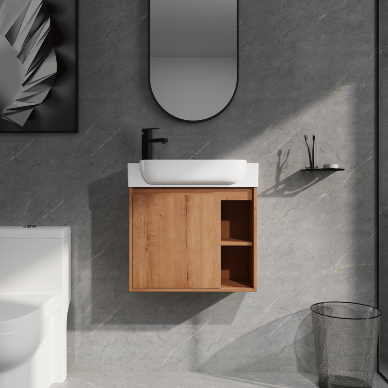 Meuble-lavabo 24 po - Lavabo trapézoïdal en céramique blanche et style angulaire