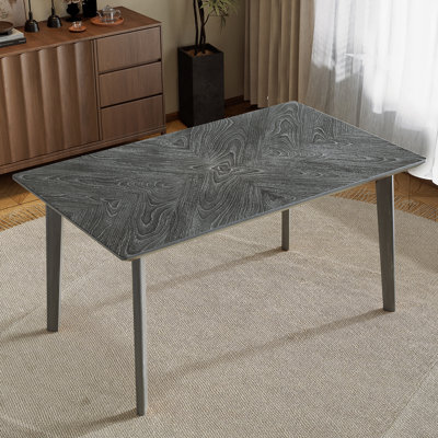Table de salle à manger rétro, table de salle à manger pour 6 personnes, table de salle à manger rectangulaire minimaliste pour la salle à manger et la cuisine, pieds en bois d'hévéa
