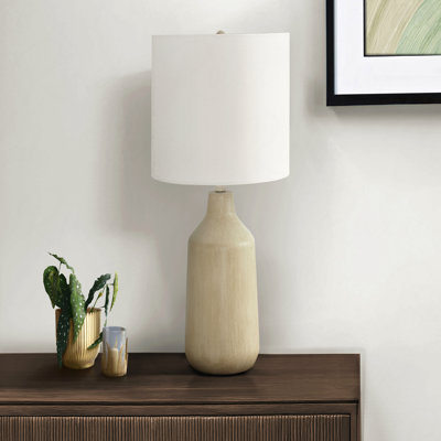 Lampe de table - 24 po de hauteur, matériau en béton beige, abat-jour ivoire et crème