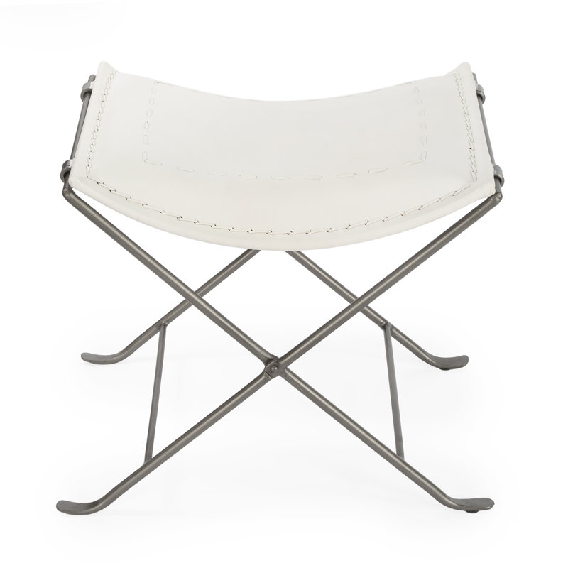 Leather Utility Stool, White Genuine Leather
