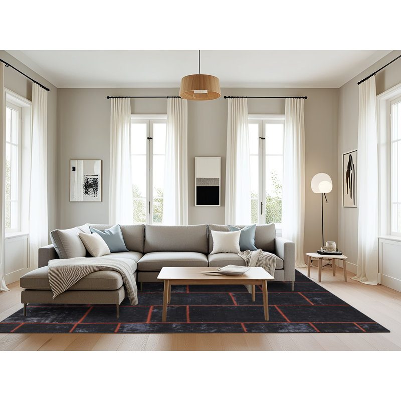 Tapis de zone rouge/noir contemporain, Rectangle 8 pi x 12 pi