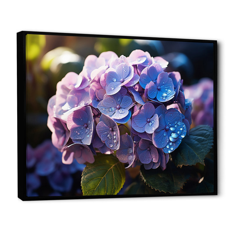 Blue Purple Hydrangea Field I - Floral Wall Art Living Room, H 12 po x l 20 po x P 1 po, Cadre flottant noir