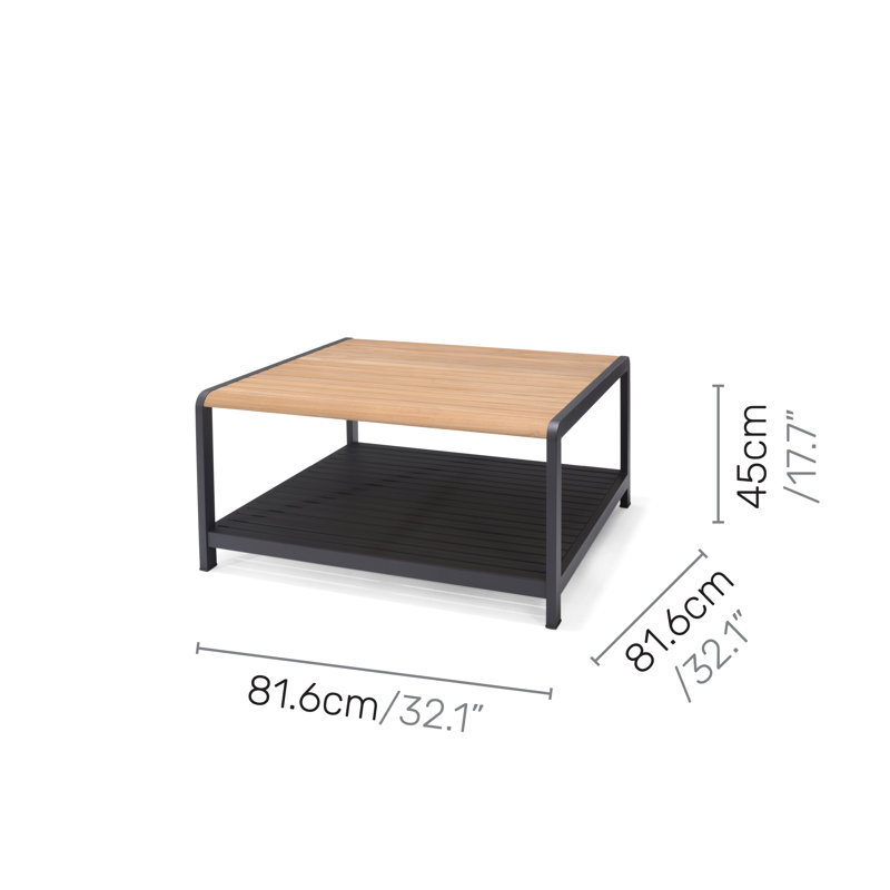 LifestyleGarden Upolu Aluminum and FSC Teak Outdoor Patio Square Coffee Table