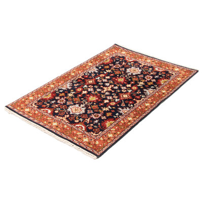 Tapis unique en laine noué à la main bleu marine / brun foncé Alden