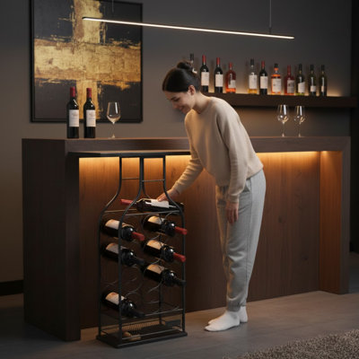 12 Bottle Console Wine Bottle Rack Black