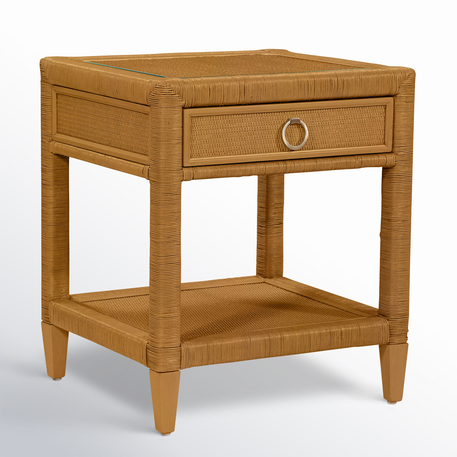 Warwick 1 - Drawer Wicker/Rattan Nightstand, Honey, Satin Brass