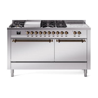 ILVE Nostalgie II, cuisinière à double combustible de 60 po, 7 brûleurs, plaque chauffante, surface de cuisson française