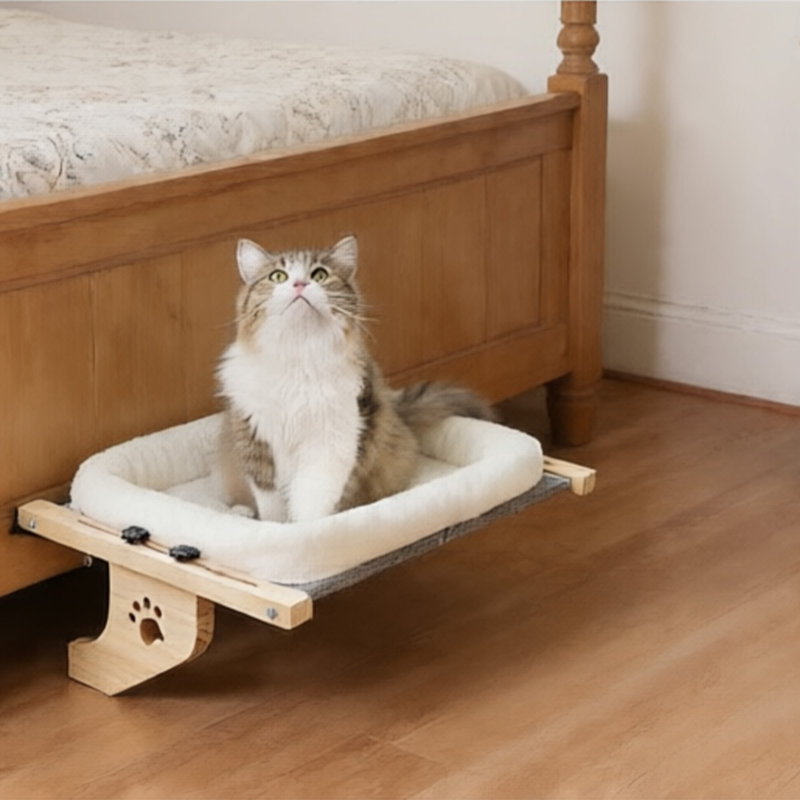 Perchoir de chat réglable avec siège rembourré et structure en bois et métal