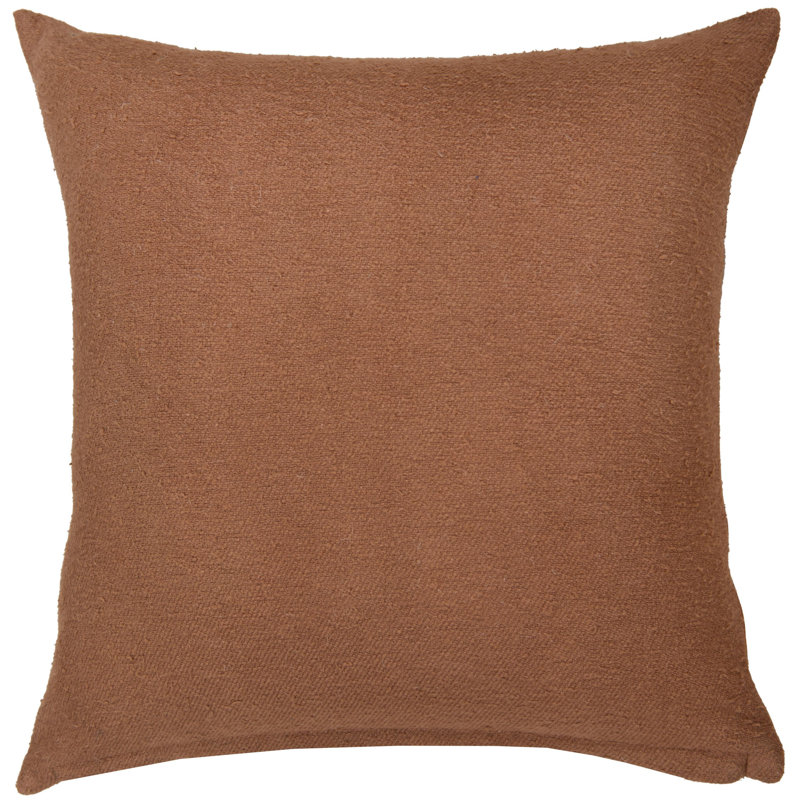 Saddle Brown Faux Leather and Cotton Boucle 20" Down Filled Pillow