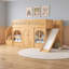 Lit mezzanine en bois avec glissade, escalier de rangement et armoire-333854948-333854949