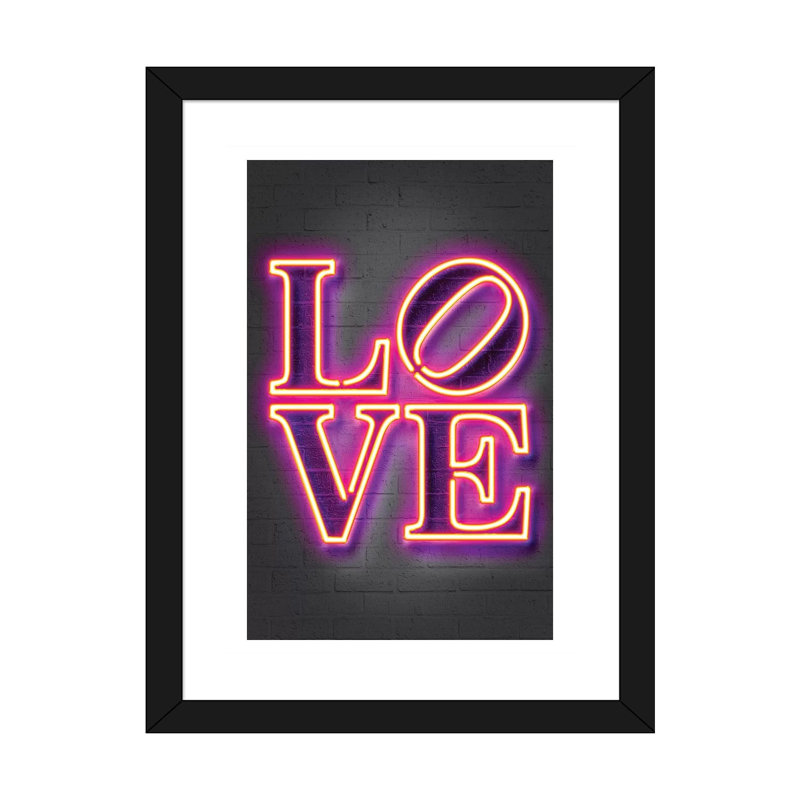 "Love" par Octavio Mielu-impression d’art textuel, H 24 po x l 16 po x P 1 po, Papier encadré noir, Blanc