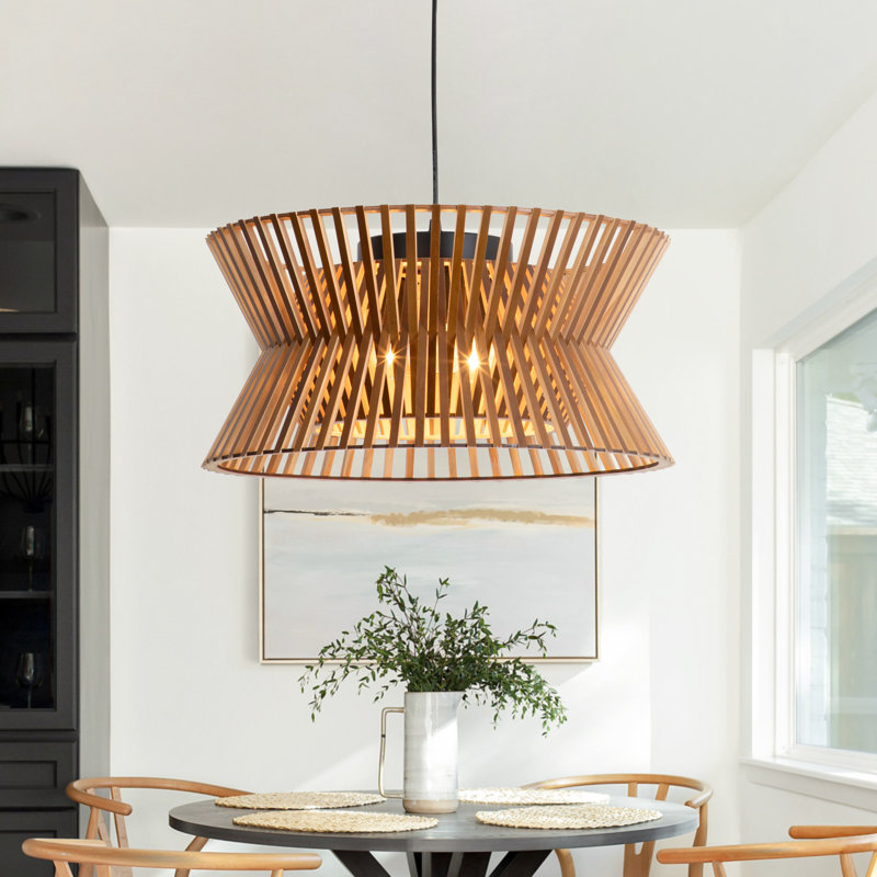 Lustre cylindrique de style campagne moderne à 3 lumières avec luminaire en bois massif Arba pour salle à manger Arba, Café