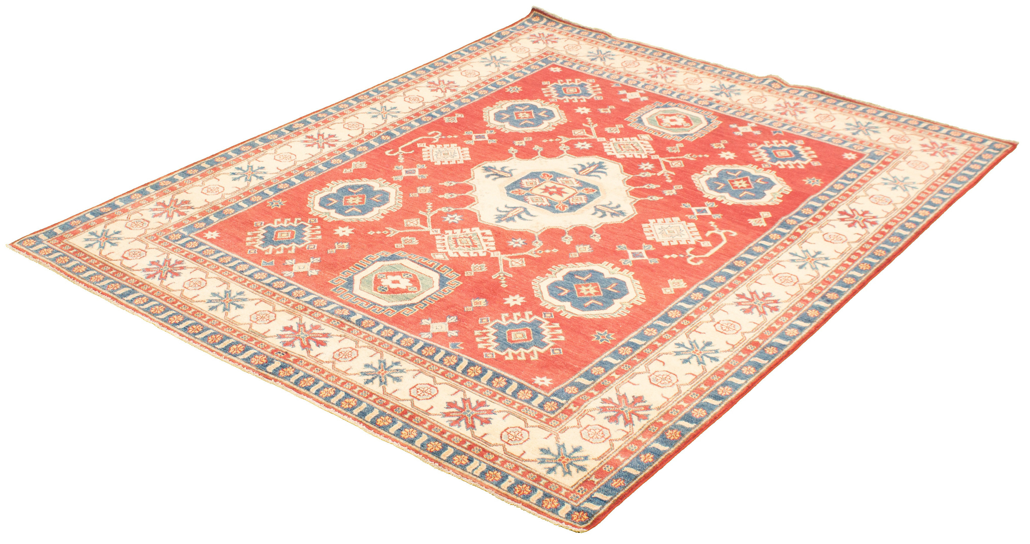 Isabelline One-of-a-Kind Quantel Hand-Knotted 2010s Uzbek Gazni Red 7'5 ...