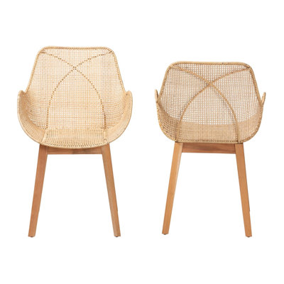 Ensemble de chaises de salle à manger en acajou et en rotin brun naturel 2 pièces Japon