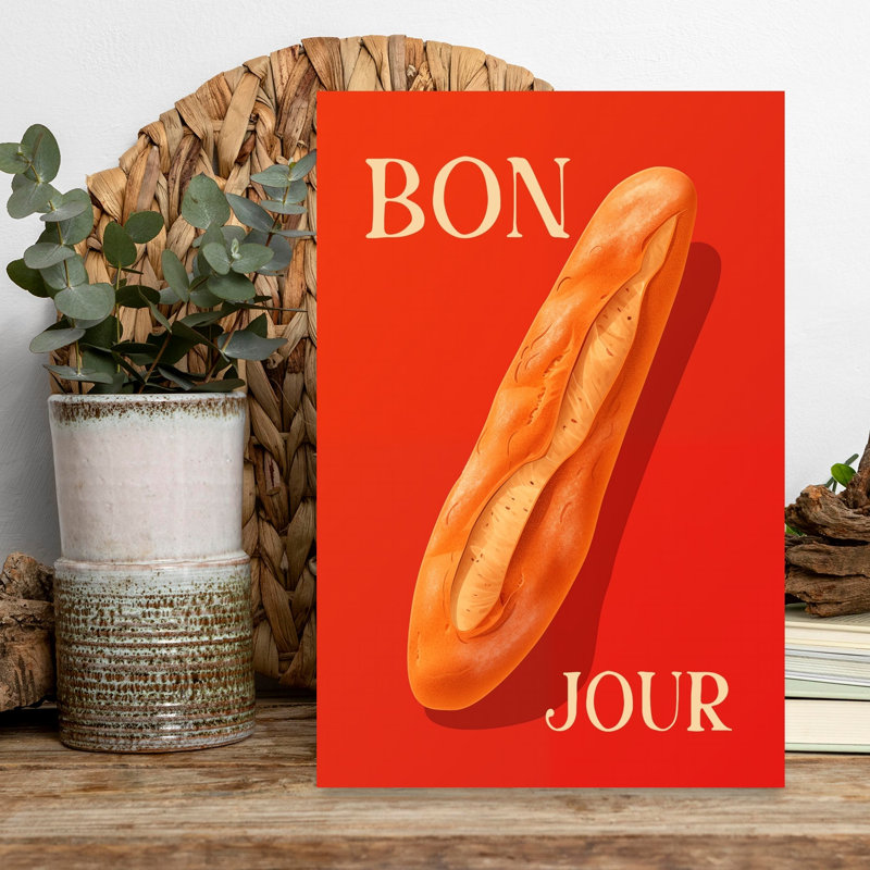 Art mural rétro classique Bonjour, baguette française, H 18 po x l 12 po