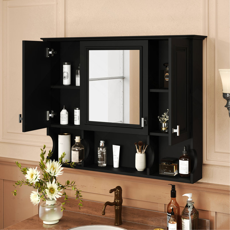 Armoire à pharmacie murale 35 po x 28 po, armoire de salle de bain moderne avec miroir, armoire à miroir avec tablettes ouvertes