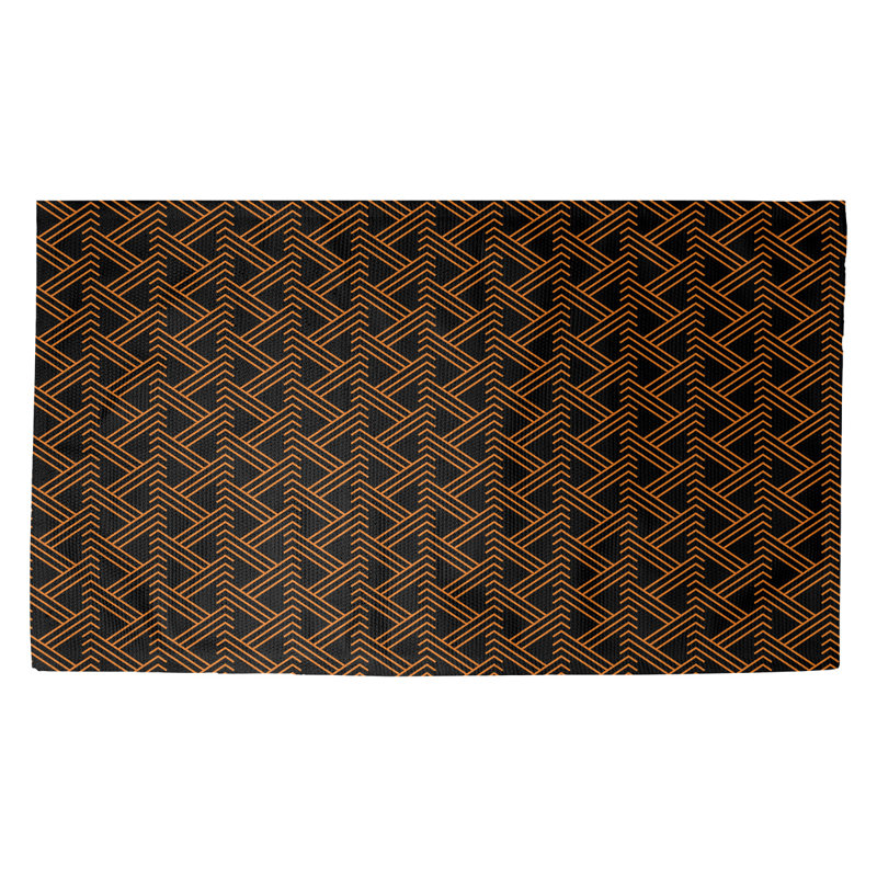 Tapis orange/noir fait main, Rectangle 5 pi x 7 pi