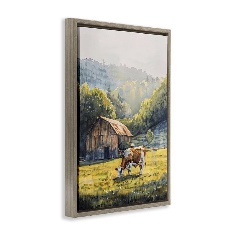 Toile flottante encadrée «Spots Cow» par Franklyn Gregory, H 31 po x l 21 po, Cadre flottant orme Montalcino
