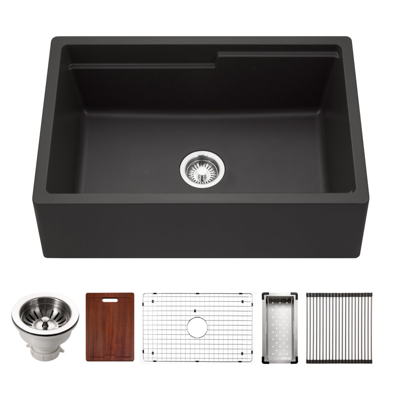 Houzer 30 in  Apron Front Granite Composite Workstation Sink w/ Accessories, Black