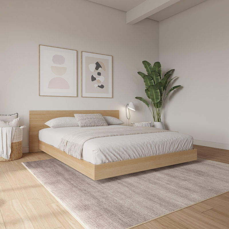 Grand lit plateforme avec tête de lit Satori, chêne blond naturel, Beige, Grand lit