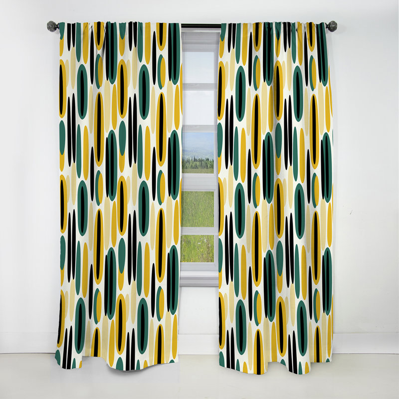 Motif ovale rayé jaune et vert - Rideau rayé occultant - 1 panneaux, L 52 po x L 63 po