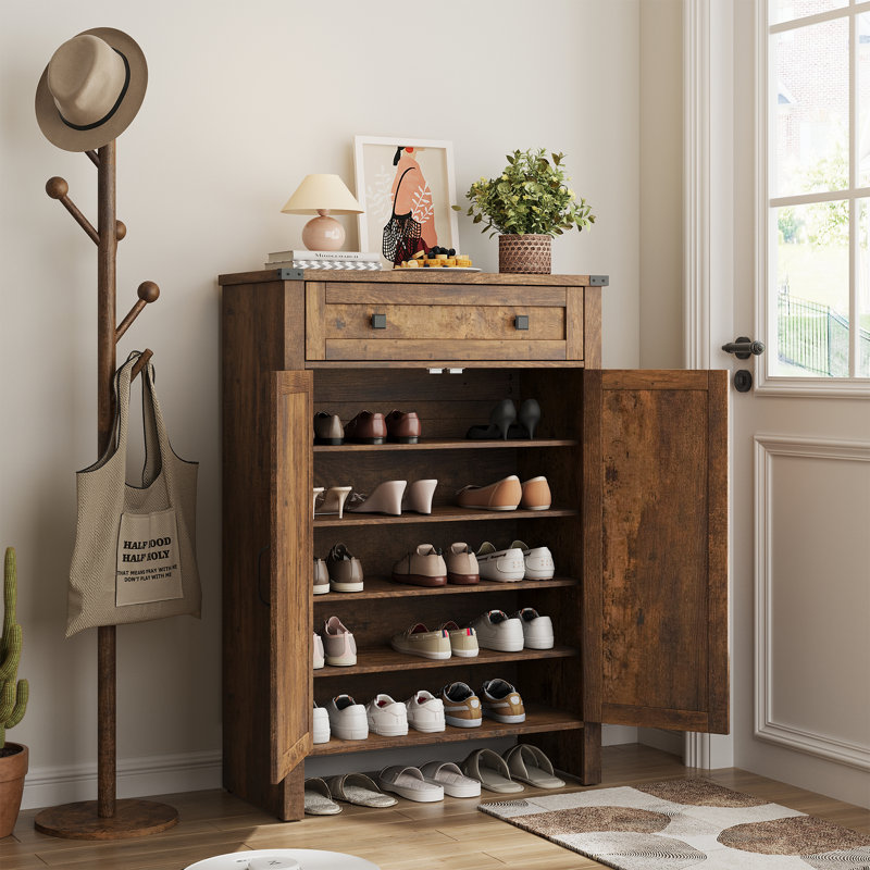 Armoire de rangement pour chaussures avec portes et tiroir, Brun