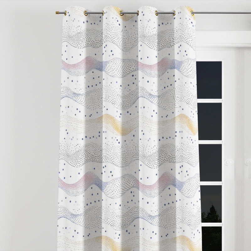 Dots Curtains for bedroom - Modern Wave Dot Ocean Grommet Curtain - 1 Panel, Gold Grommets, 52" W x 95" L