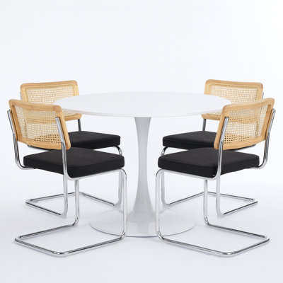 Rattan 4-piece Dining Set With 42" Round Table And Bow Back Chairs
