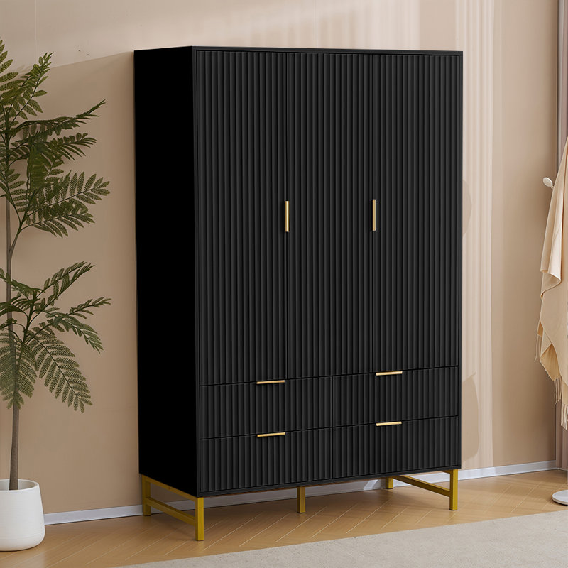 3 Door Manufactured Wood Wardrobe, Black