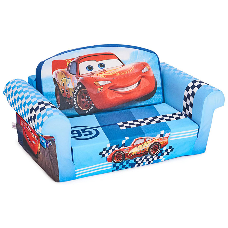 Marshmallow Furniture 2 Pack Kids 2-in-1 Flip Open Foam Couch Sofa Bed, Cars
