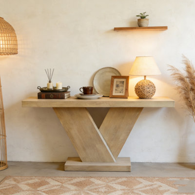 66" L Modern X-Leg Console Table with Solid Wood Veneer