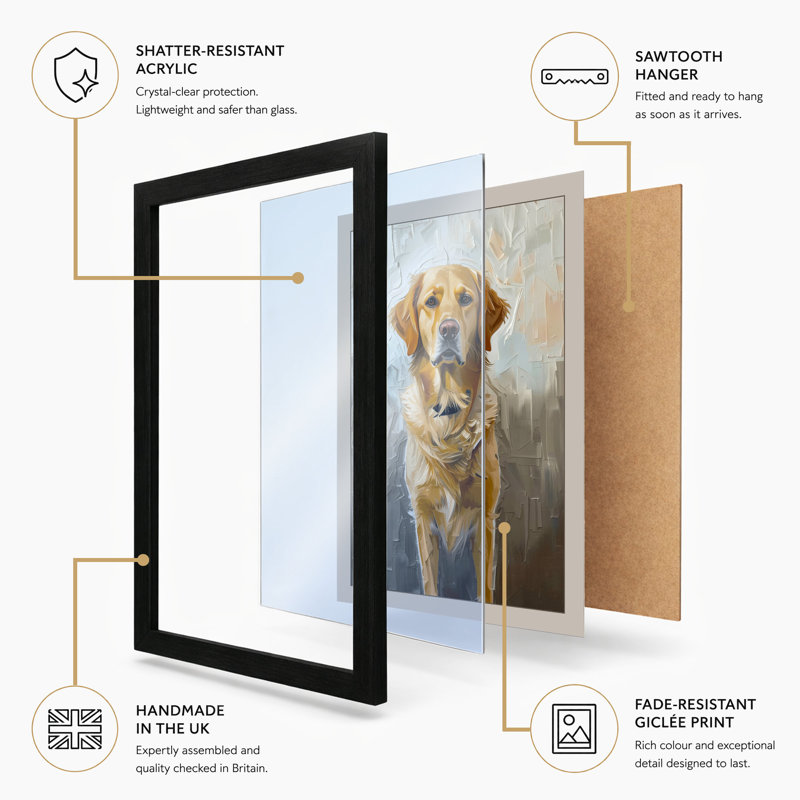 Golden Companion Modern - Framed Print, A2 - 59.4 x 42.0 cm, White