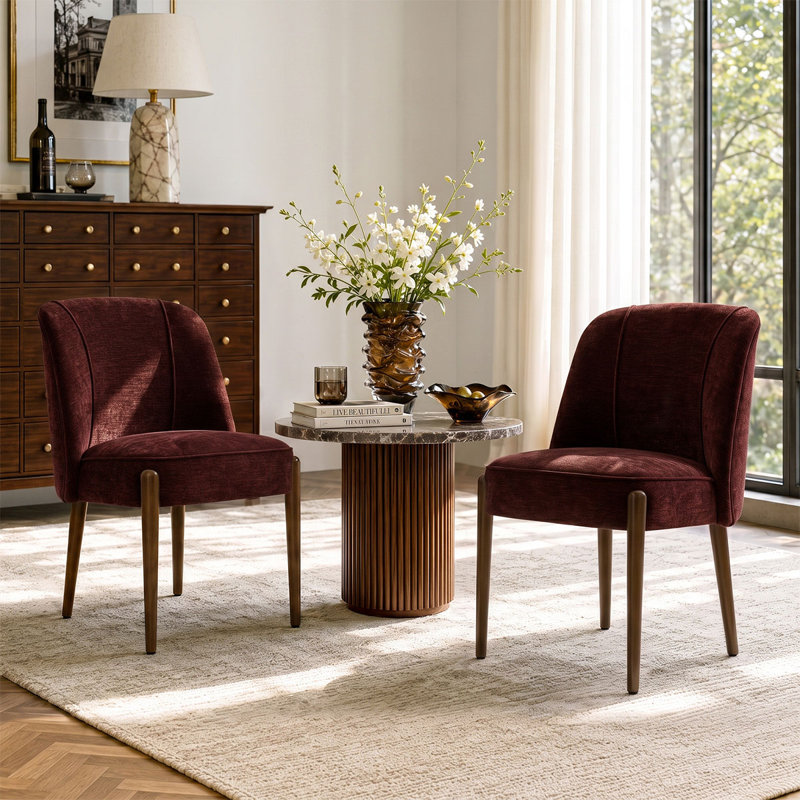 Fauteuils d'appoint avec assise large de 52 cm (20,5 po), revêtement en chenille et pieds en bois massif, Chenille bourgogne