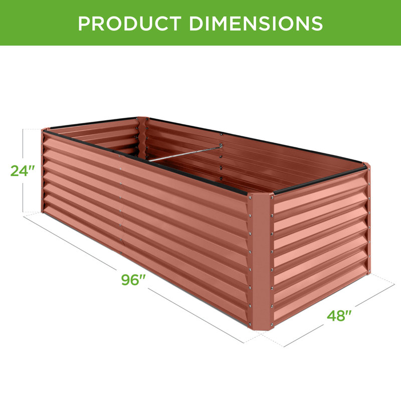 Rosonda Outdoor Metal Raised Planter Box, Red, 24" H x 96" W x 48" D