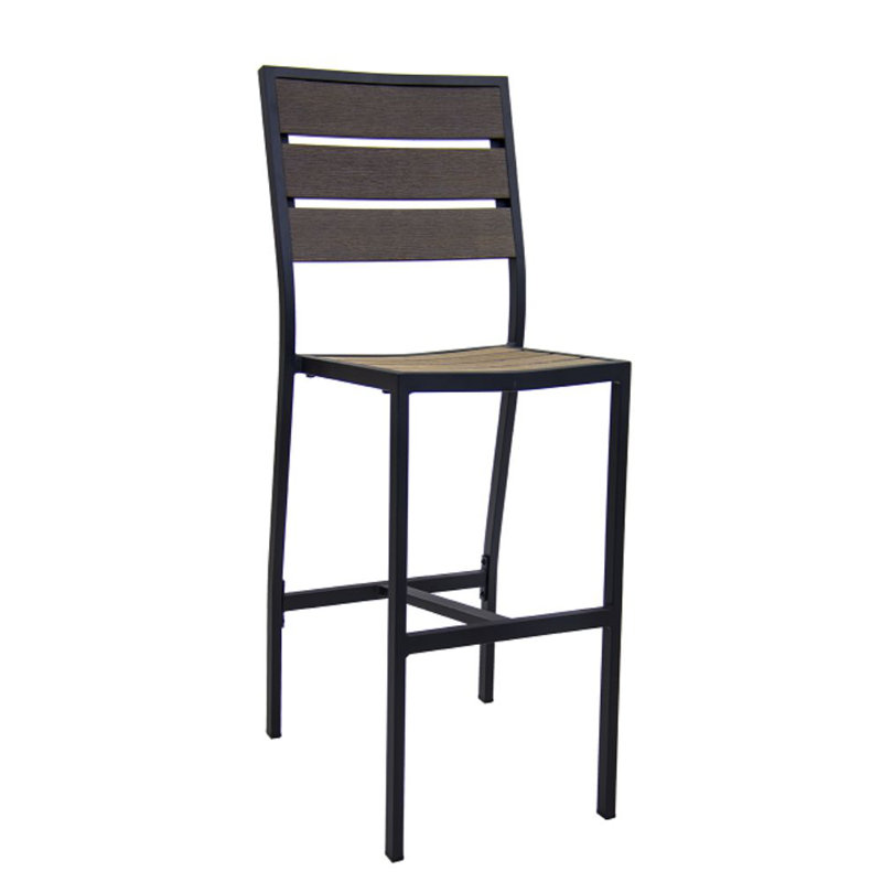 30” Teak Patio Bar Stool, Black/Dark Brown