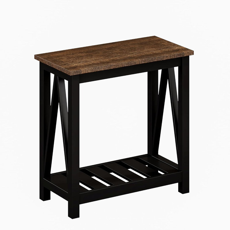 23.6" H Slatted End Table with Storage, Black