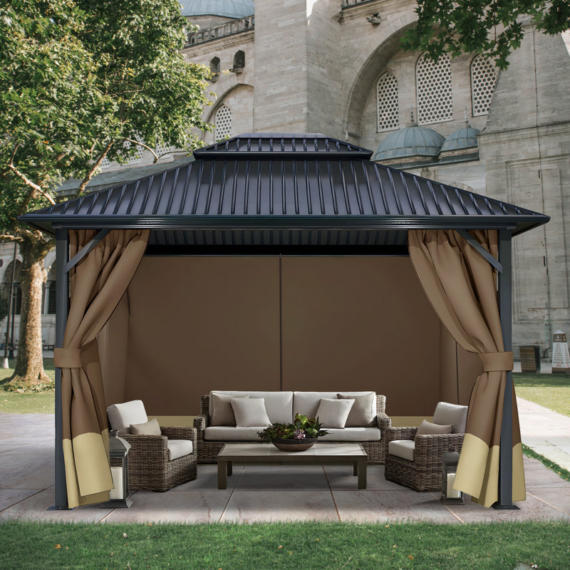 4-Panel Outdoor Gazebo Curtains, 82.7" H x 120" W144" D, Brown/Khaki