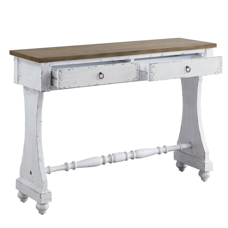 Antique White Wood and Metal Console Table with Storage