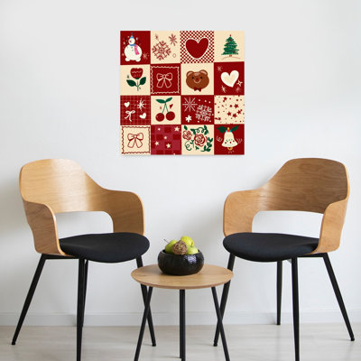 Festive Winter Love Whimsical Abstract Contemporary Christmas Tree Bear Cherry Winter Flower Wall Art Print