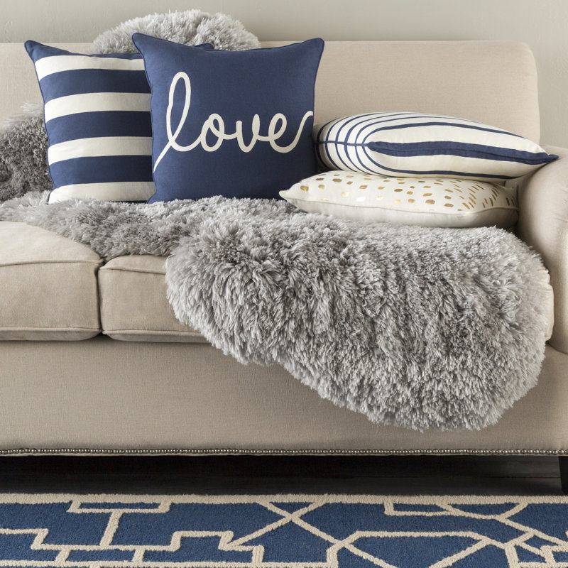 Manylath Square Cotton Pillow Cover, Navy/White