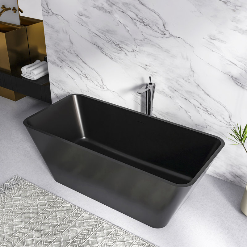 x 31.5'' Freestanding Soaking Solid Surface Bathtub, Matte Black