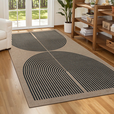 Narze Modern Easy Jute Machine Washable Area Rug Outdoor Rug with Non-Slip Backing for Patio, Deck, Backyard Beside the pool